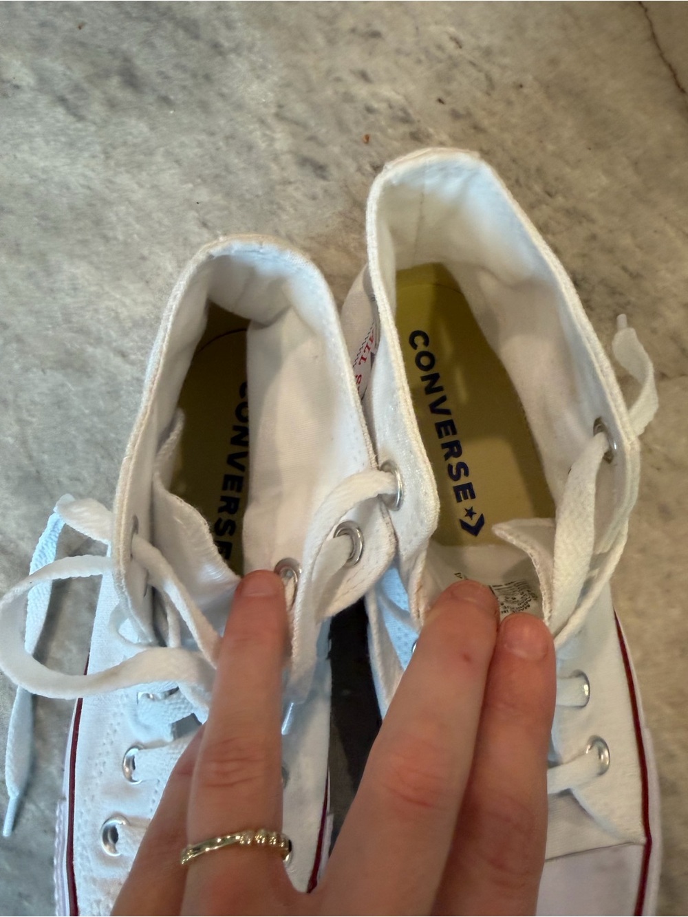 Converse White High Top Sneakers with Red Trim - Picture 2 of 4